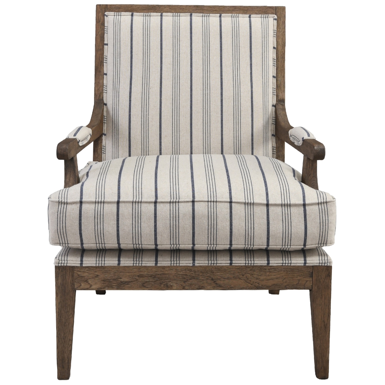29 Inch Upholstered Accent Chair, Striped, Kiln Dried Wood, Blue, White- Saltoro Sherpi