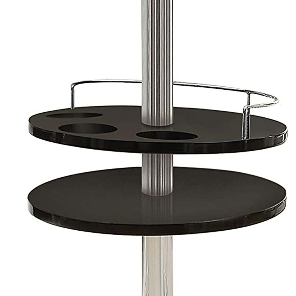 Round Bar Table With Tempered Glass Top And Storage, Black And Chrome- Saltoro Sherpi