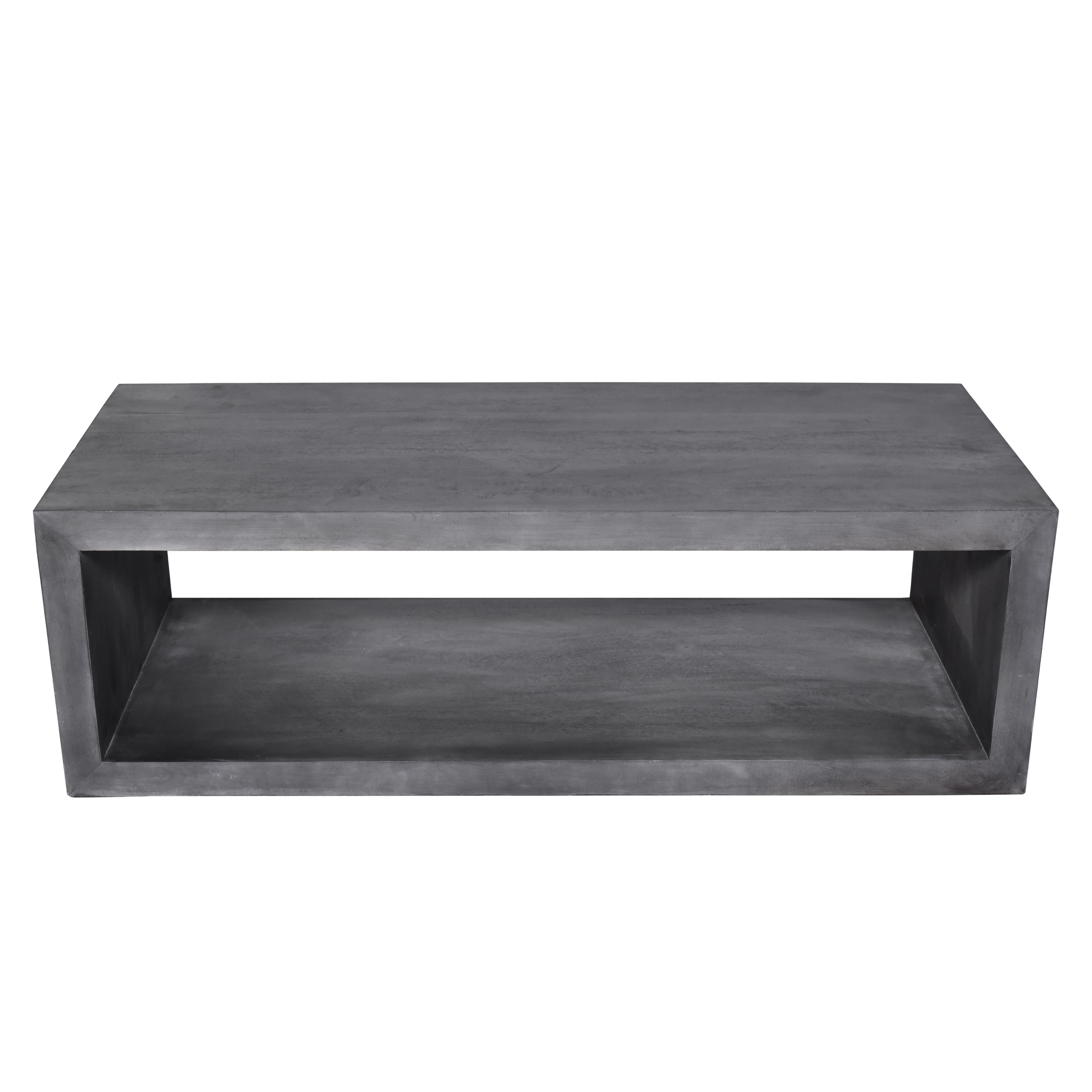 58 Cube Shape Wooden Coffee Table With Open Bottom Shelf, Charcoal Gray- Saltoro Sherpi