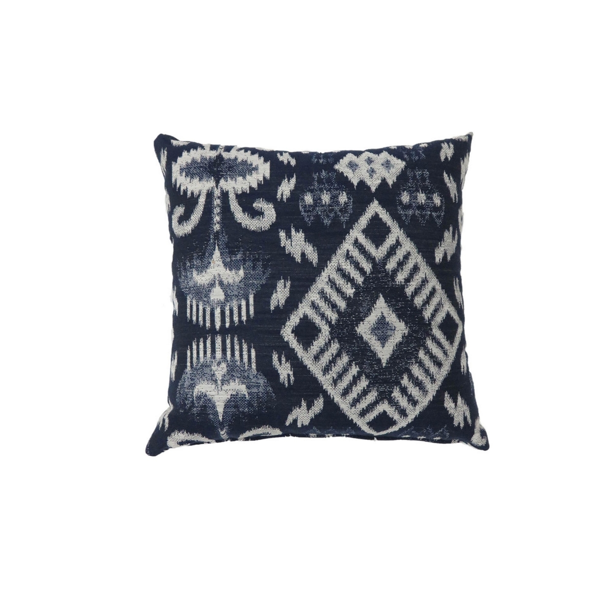 22 Inch Throw Pillow, Set Of 2, Boho Tribal Pattern, Navy Blue, White