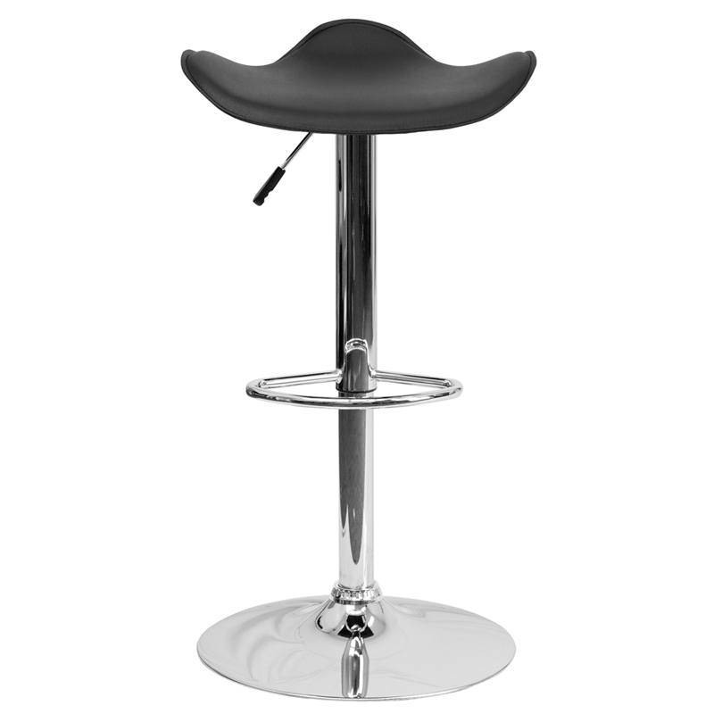 Contemporary Black Vinyl Adjustable Height Barstool With Wavy Seat And Chrome Base
