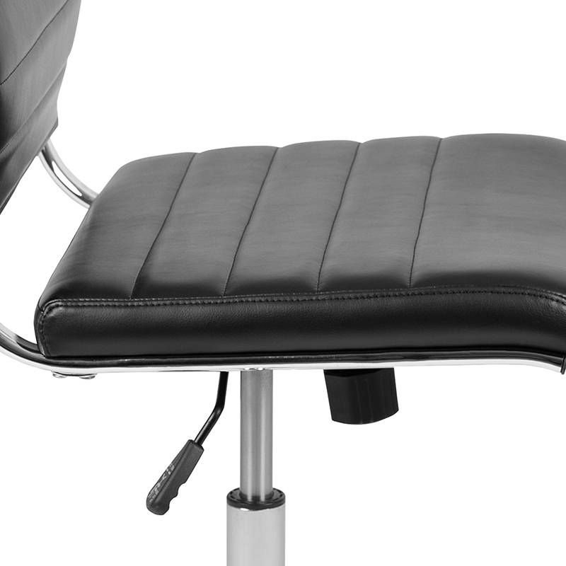 Mid-Back Armless Black LeatherSoft Contemporary Ribbed Executive Swivel Office Chair