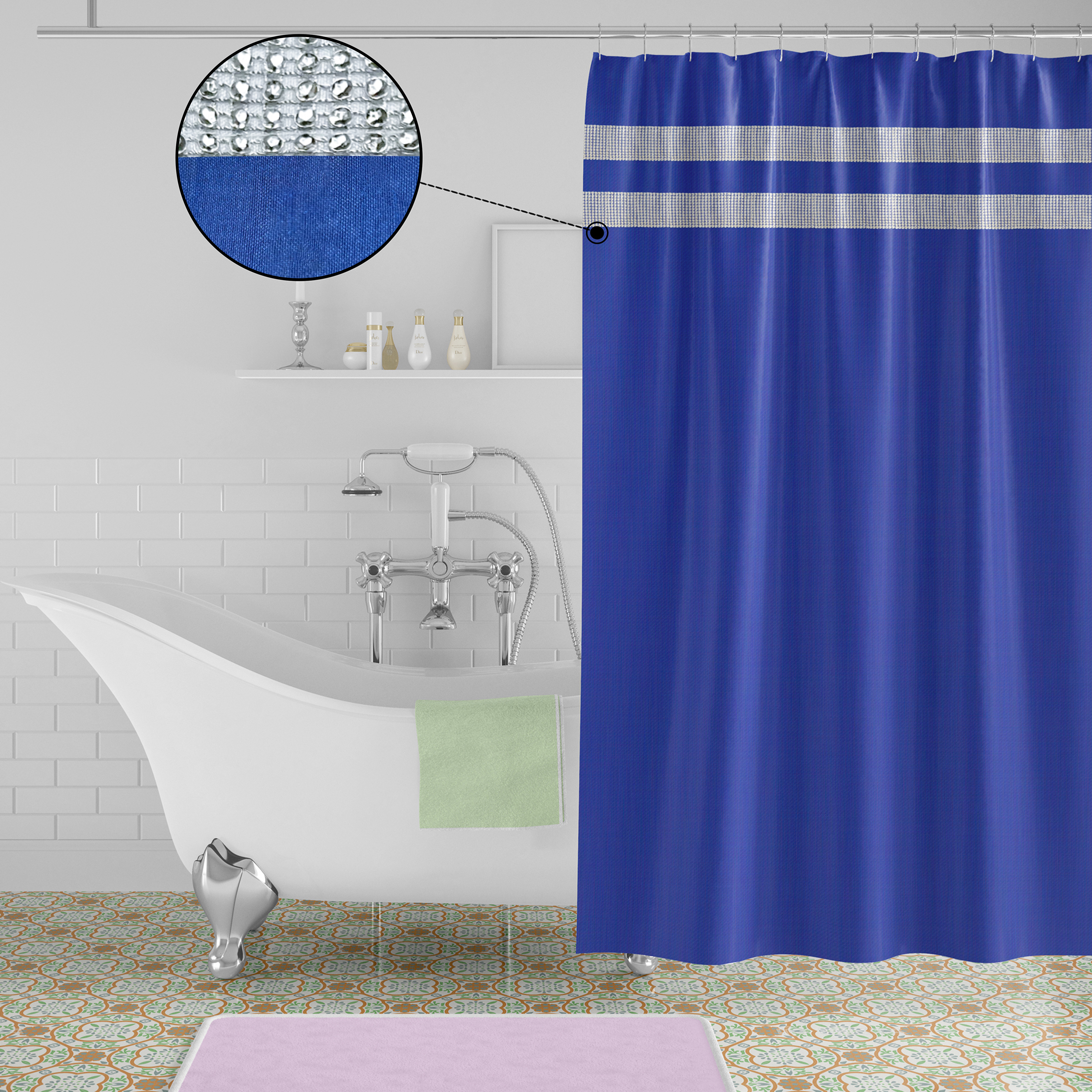 Glamorous Rhinestone Fabric Textured Shower Curtain