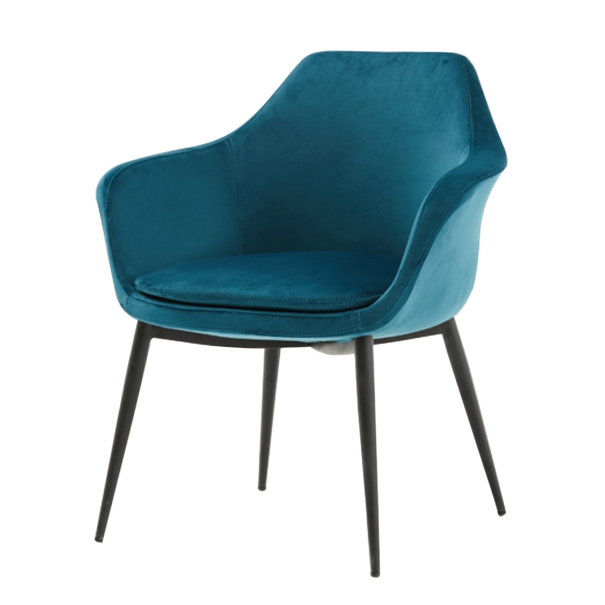 Velvet Upholstered Dining Chair With Padded Seat And Tapered Legs, Blue- Saltoro Sherpi