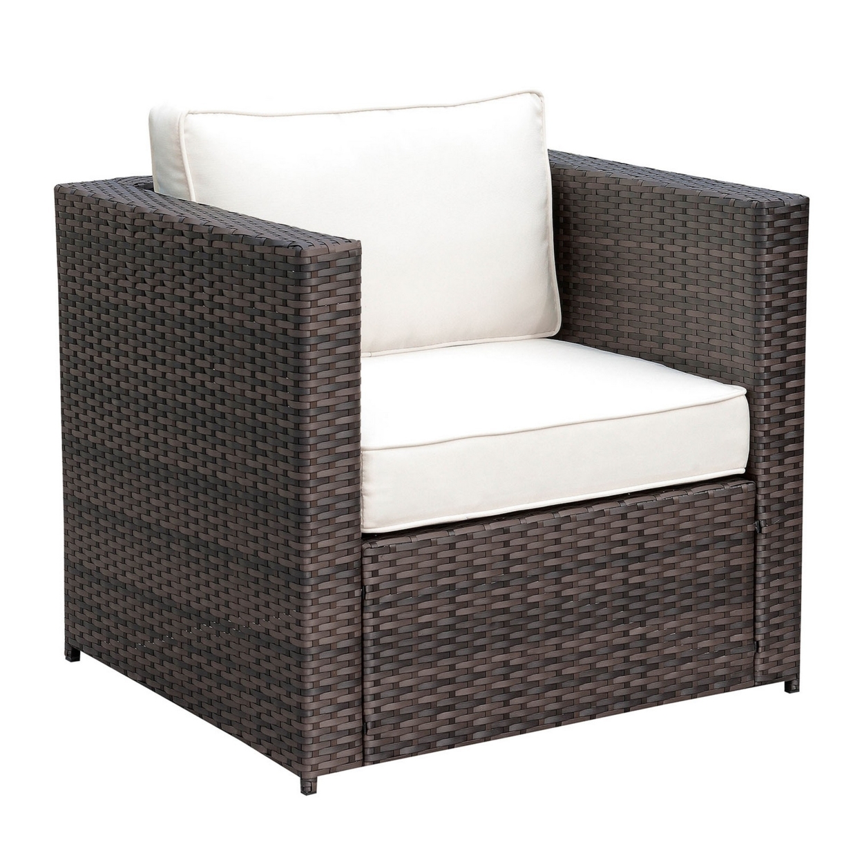 Aluminum Frame Patio Arm Chair With Cushioned Seating, Ivory & Espresso Brown- Saltoro Sherpi