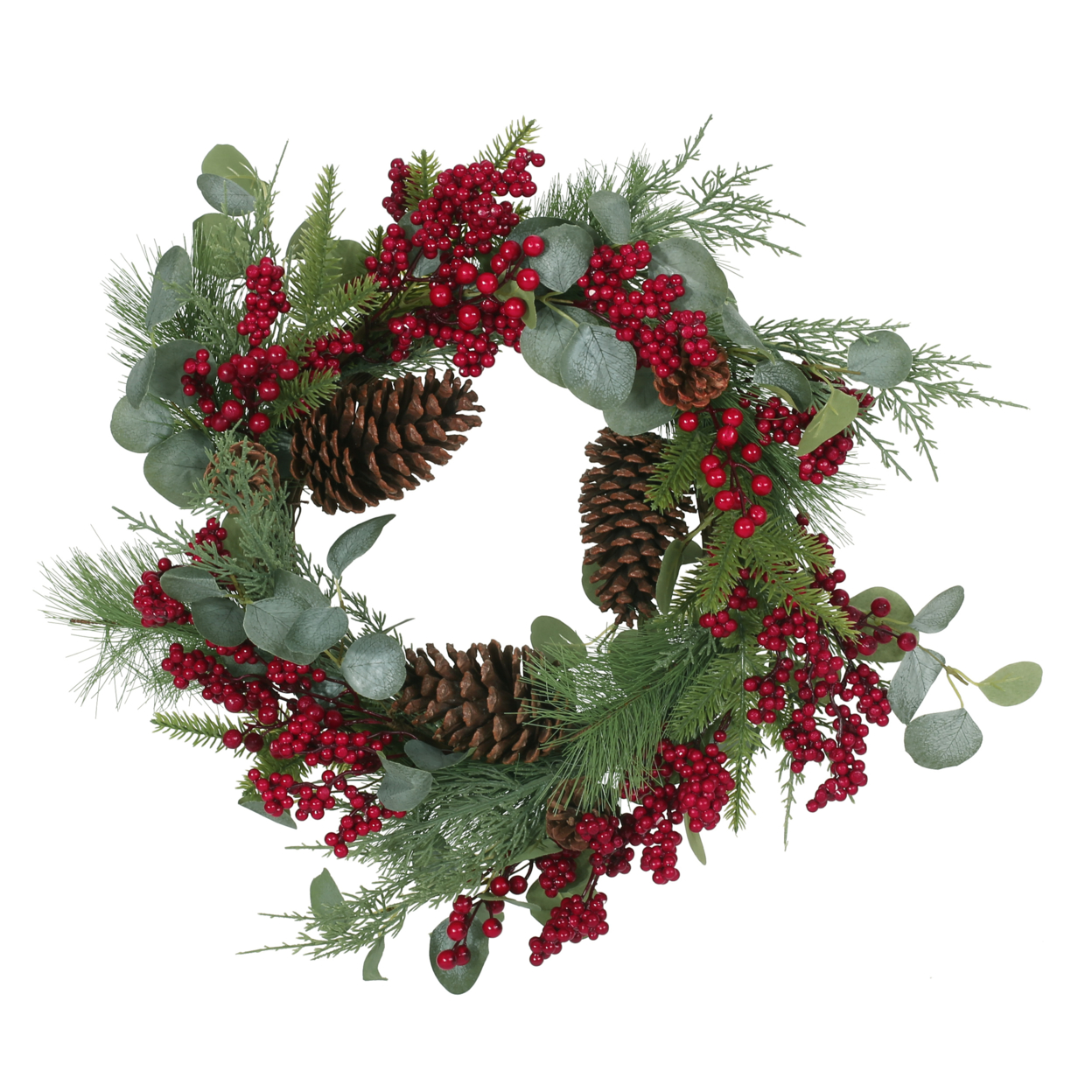 Torelli 22 Eucalyptus Artificial Wreath With Berries And Pinecones, Green And Red