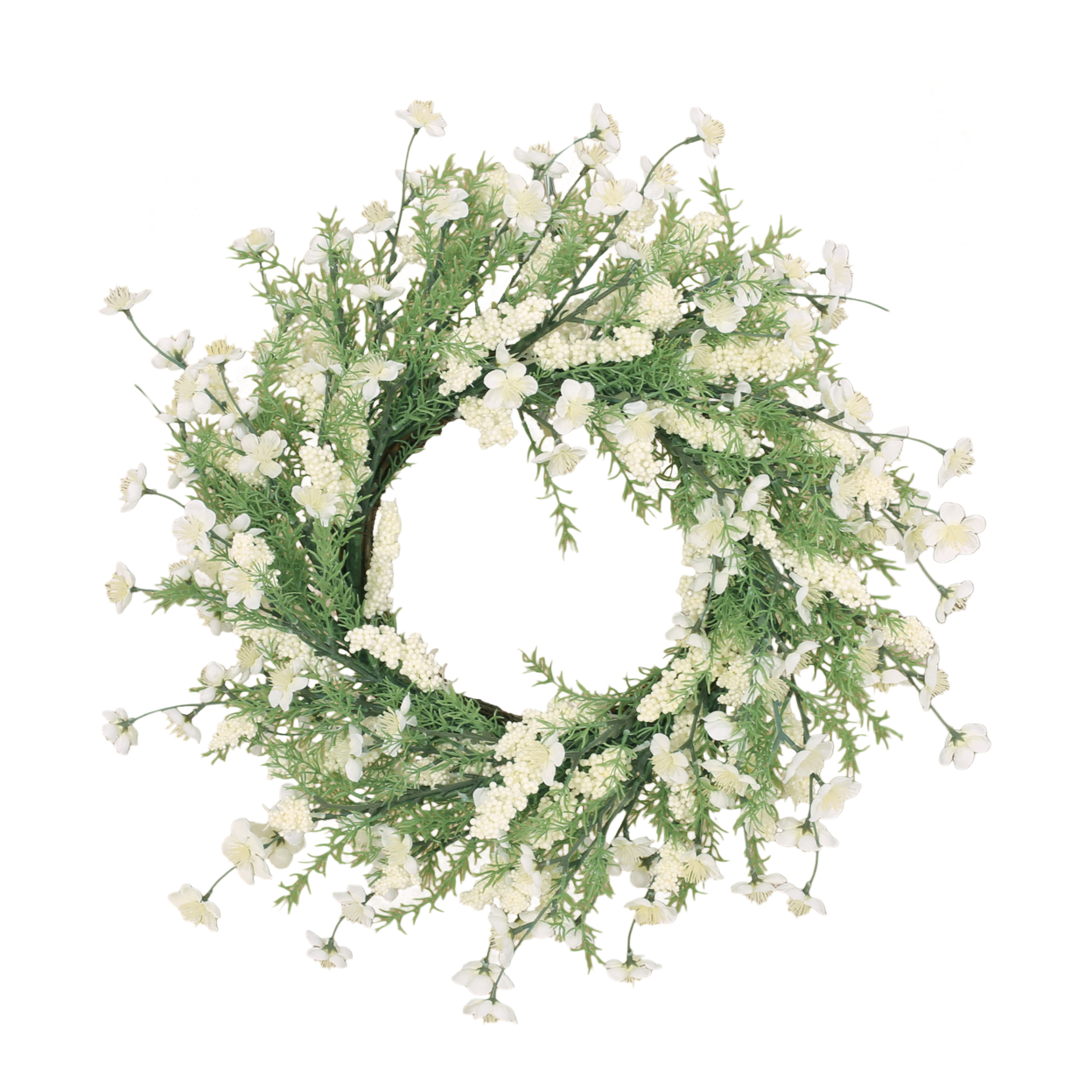 Wallsten 30 Plum Blossom Artificial Silk Wreath, Green And White