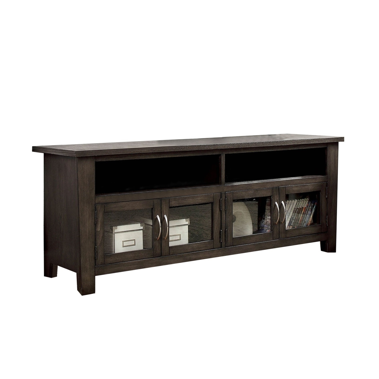 60 Wooden TV Stand With 2 Cabinets And 2 Open Shelves In Brown- Saltoro Sherpi