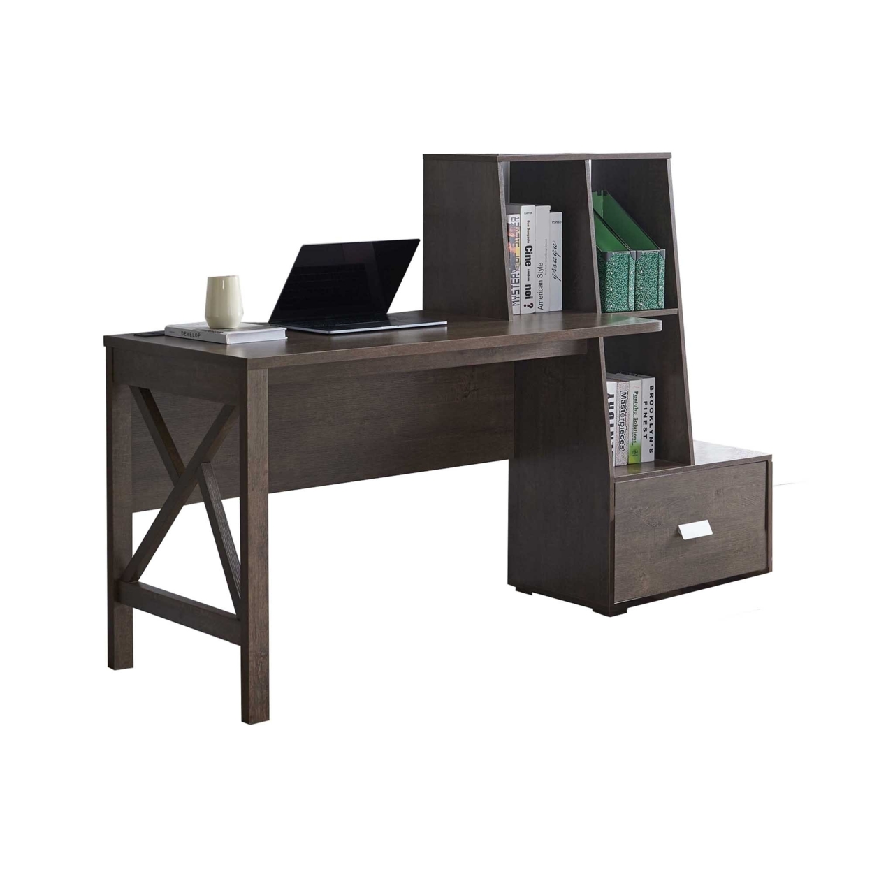 71 Inch Multipurpose Office Desk, 1 Drawer, 3 Compartments, Walnut Brown- Saltoro Sherpi
