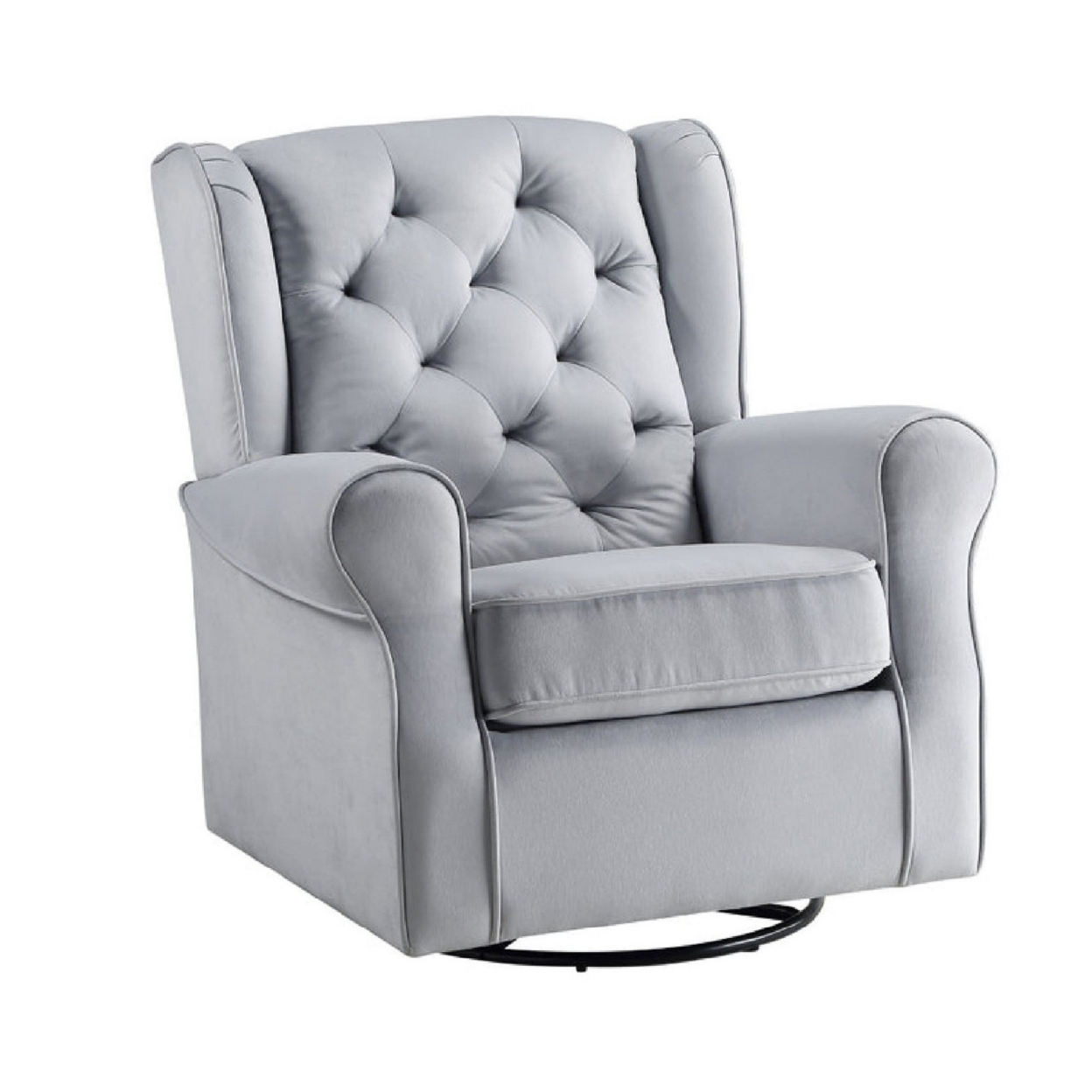 35 Inch Accent Swivel Chair, Glider, Tufted Back, Gray