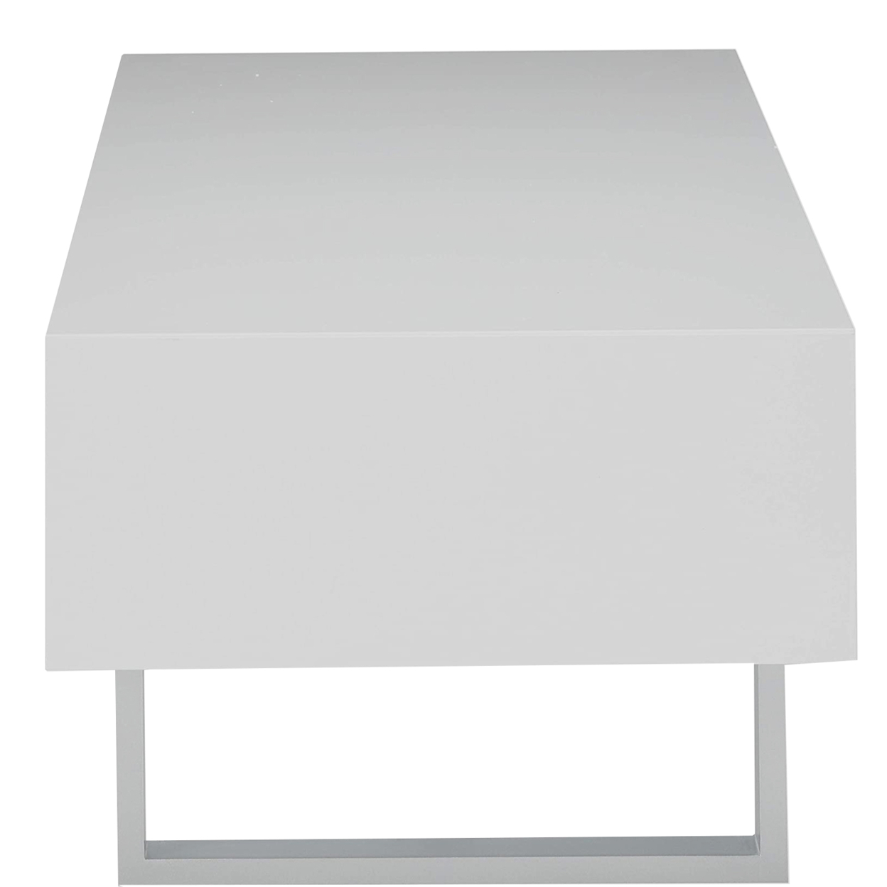 Contemporary Storage Coffee Table With Metallic Base, Glossy White- Saltoro Sherpi