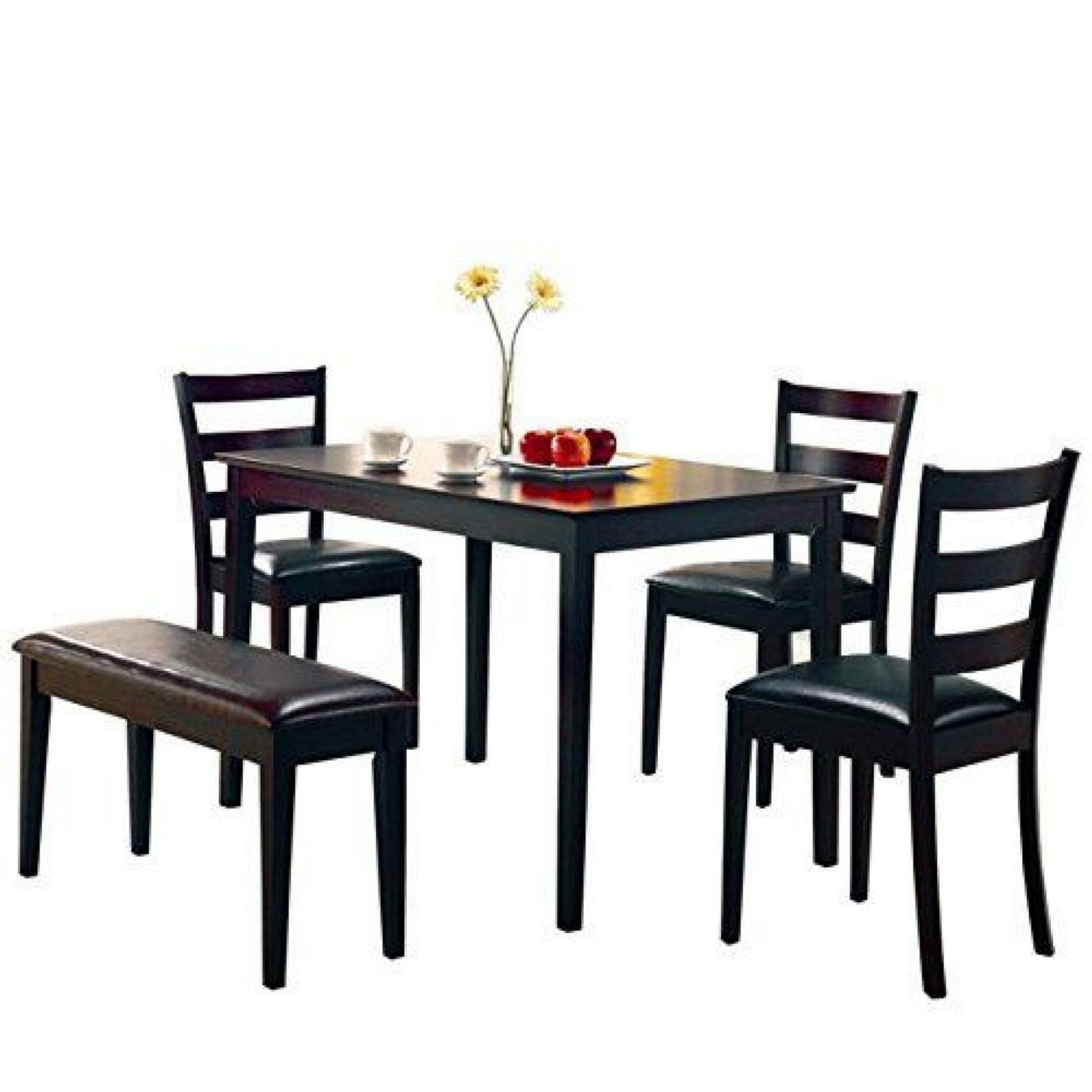 Sophisticated 5 Piece Dining Set With Bench, Brown- Saltoro Sherpi