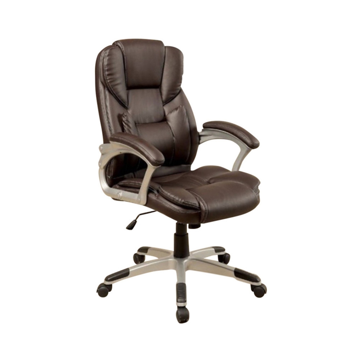Leatherette Metal Frame Swivel Office Chair With Armrests, Brown- Saltoro Sherpi