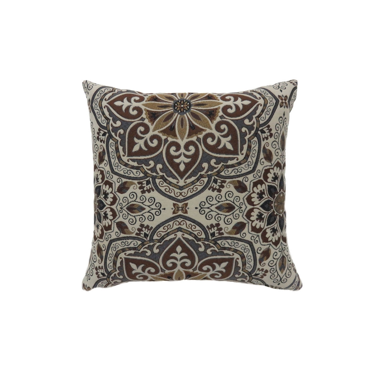 22 Inch Throw Pillow, Set Of 2, Medallion Print Polyester Fabric, Multicolor