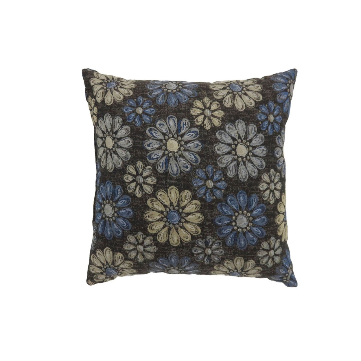 18 Inch Throw Pillow, Set Of 2, Polyester Floral Design Fabric, Dark Gray, Blue