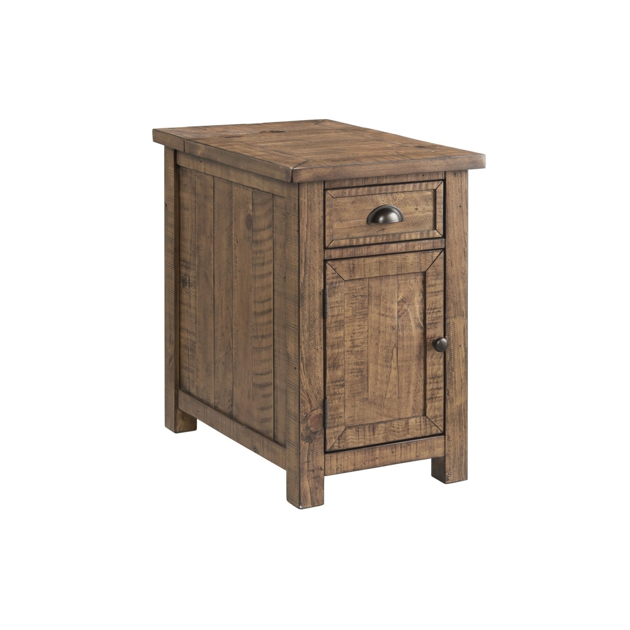 Chairside Table With 1 Drawer And USB Ports, Natural Brown- Saltoro Sherpi