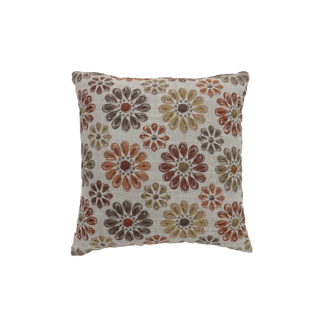 22 Inch Throw Pillow, Set Of 2, Polyester Floral Design Fabric, Gray, Orange