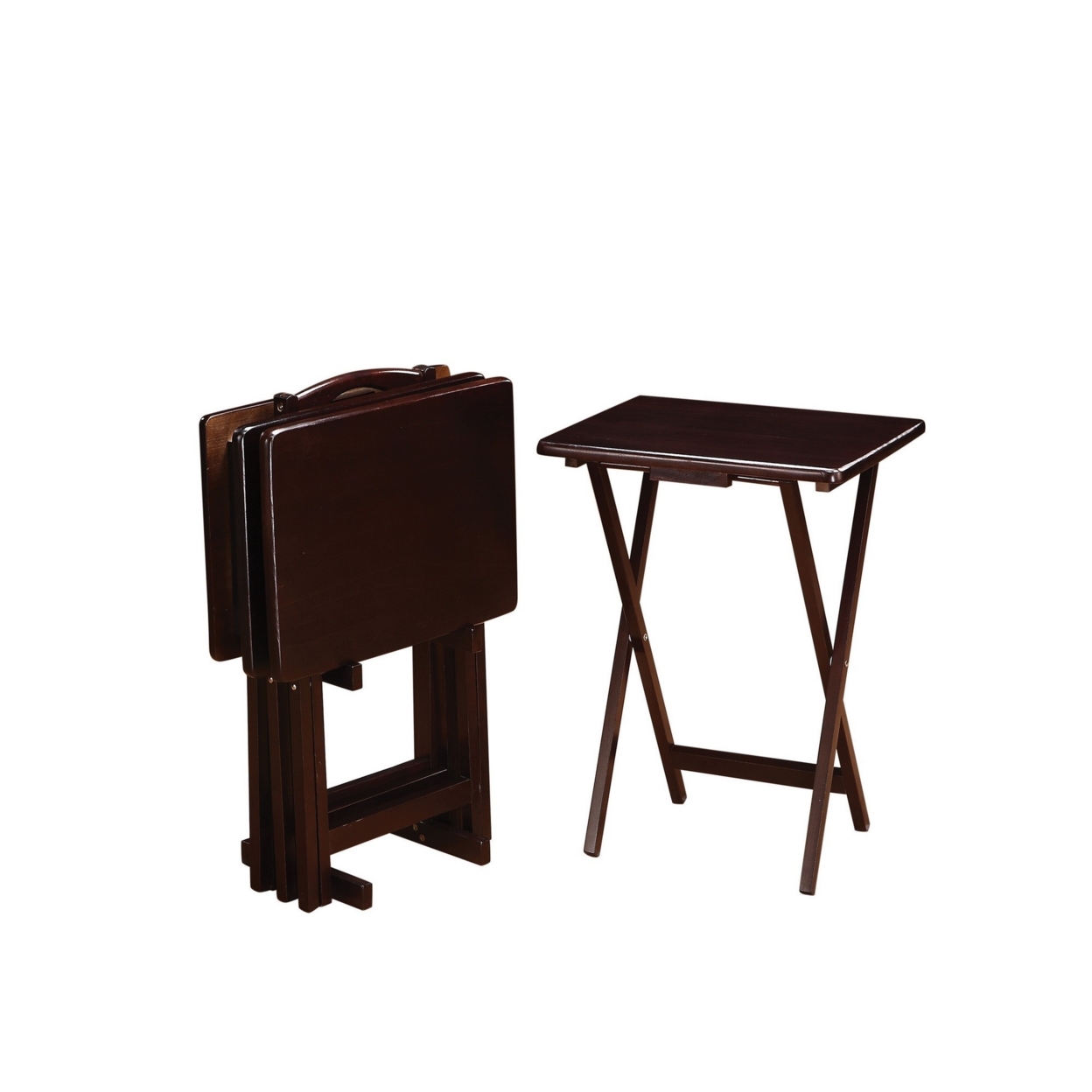 5 Piece Rectangular Wooden Tray Table Set, Brown- Saltoro Sherpi