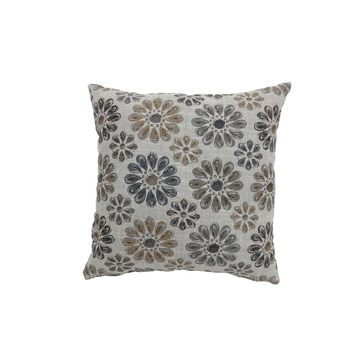 18 Inch Throw Pillow, Set Of 2, Polyester Floral Design Fabric, Gray
