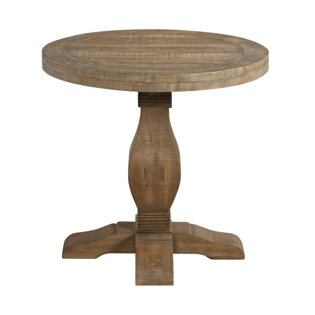 26 Inch Round End Table With Pedestal Base, Brown- Saltoro Sherpi