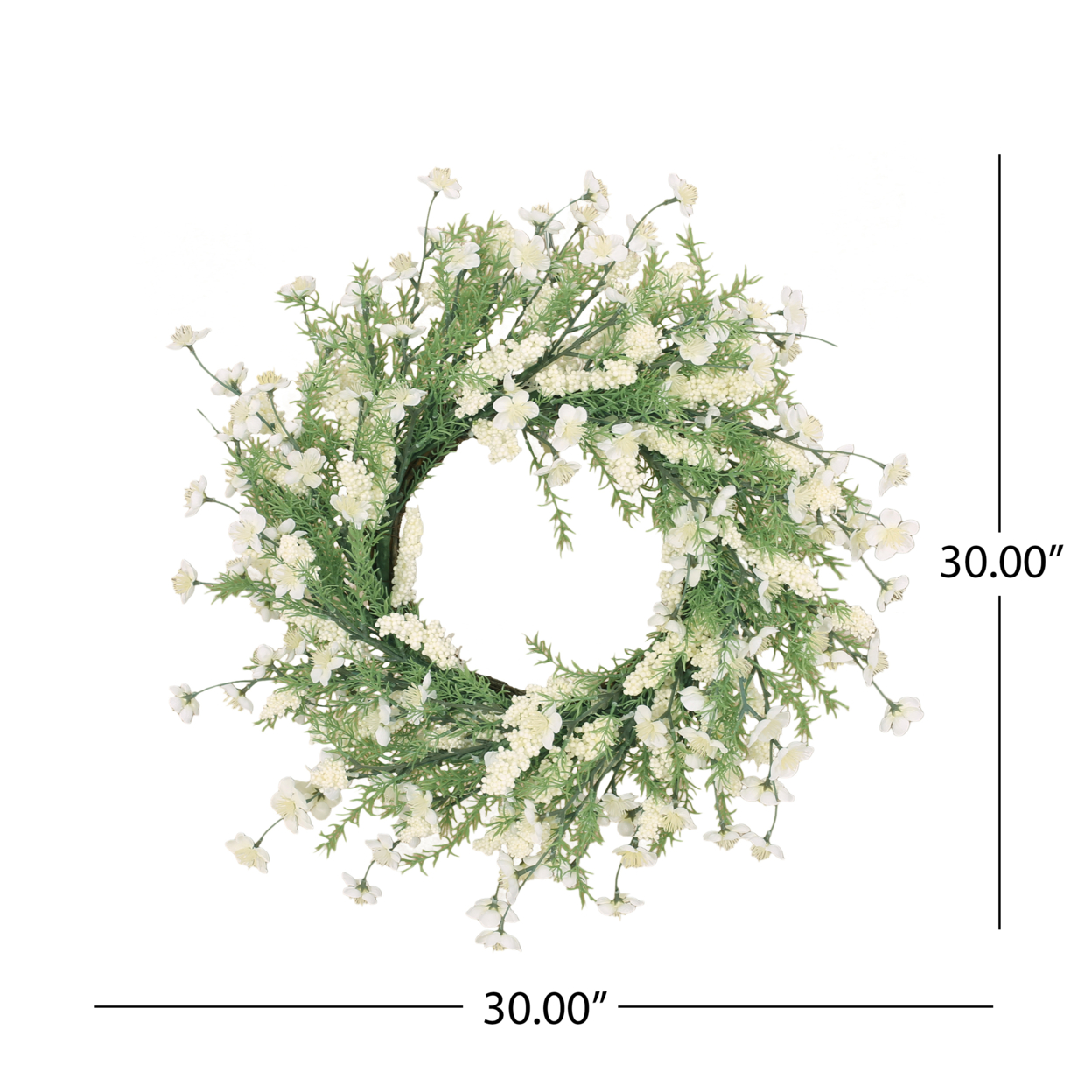 Wallsten 30 Plum Blossom Artificial Silk Wreath, Green And White