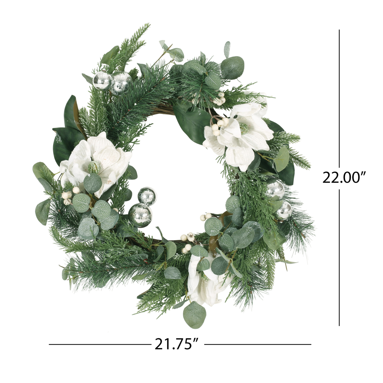 McKone 21.75 Eucalyptus And Pine Artificial Wreath With Magnolias, Green And White