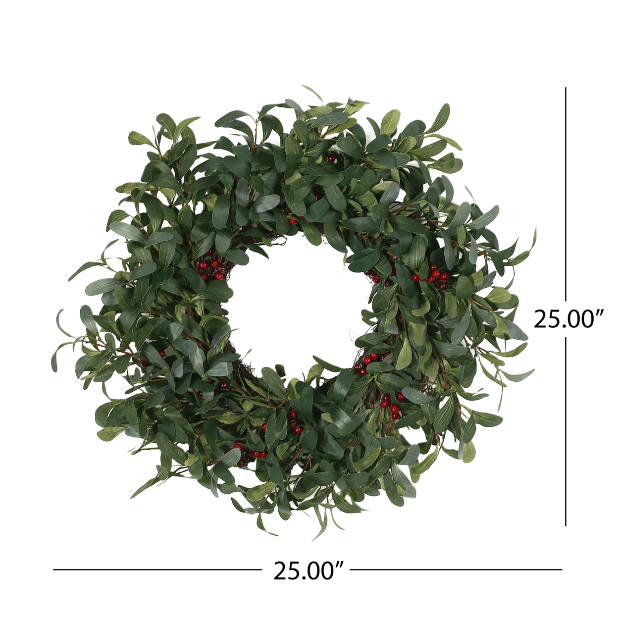 Dore 25 Olive Artificial Silk Wreath With Berries, Green And Red