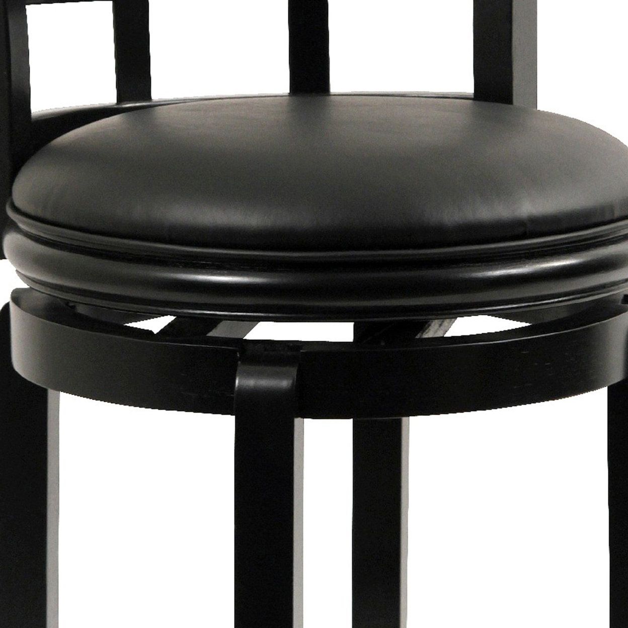 Sabi 24 Inch Swivel Counter Stool, Solid Wood, Faux Leather, Black