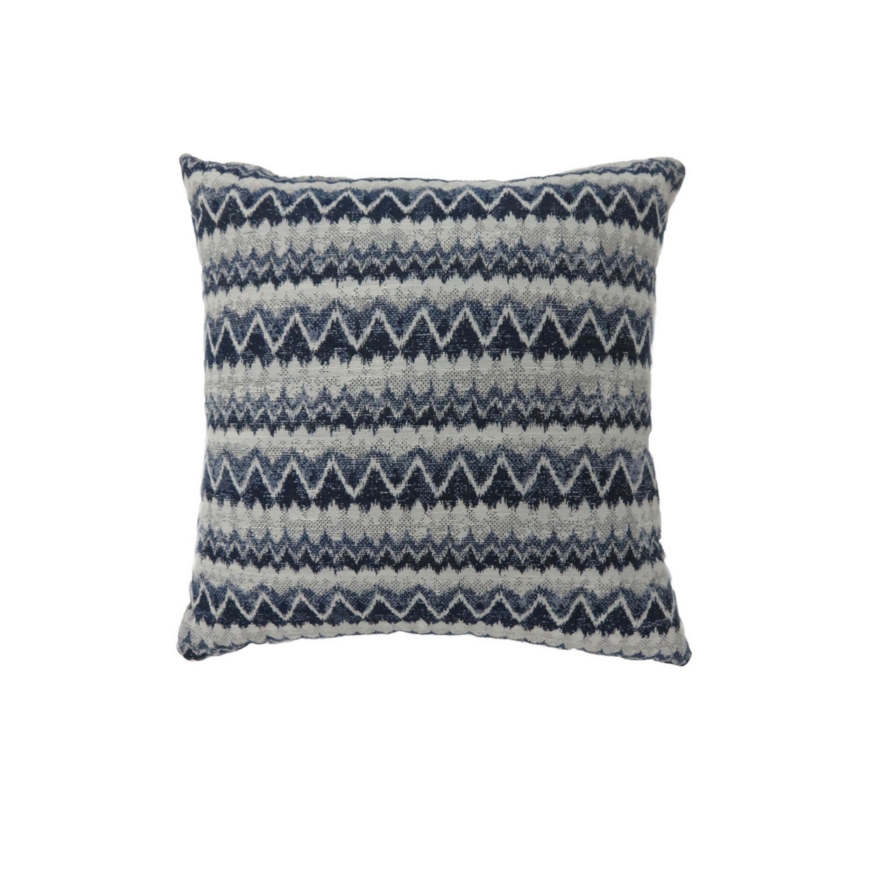 18 Inch Throw Pillow, Set Of 2, Zig Zag Pattern Polyester Fabric, Navy, White