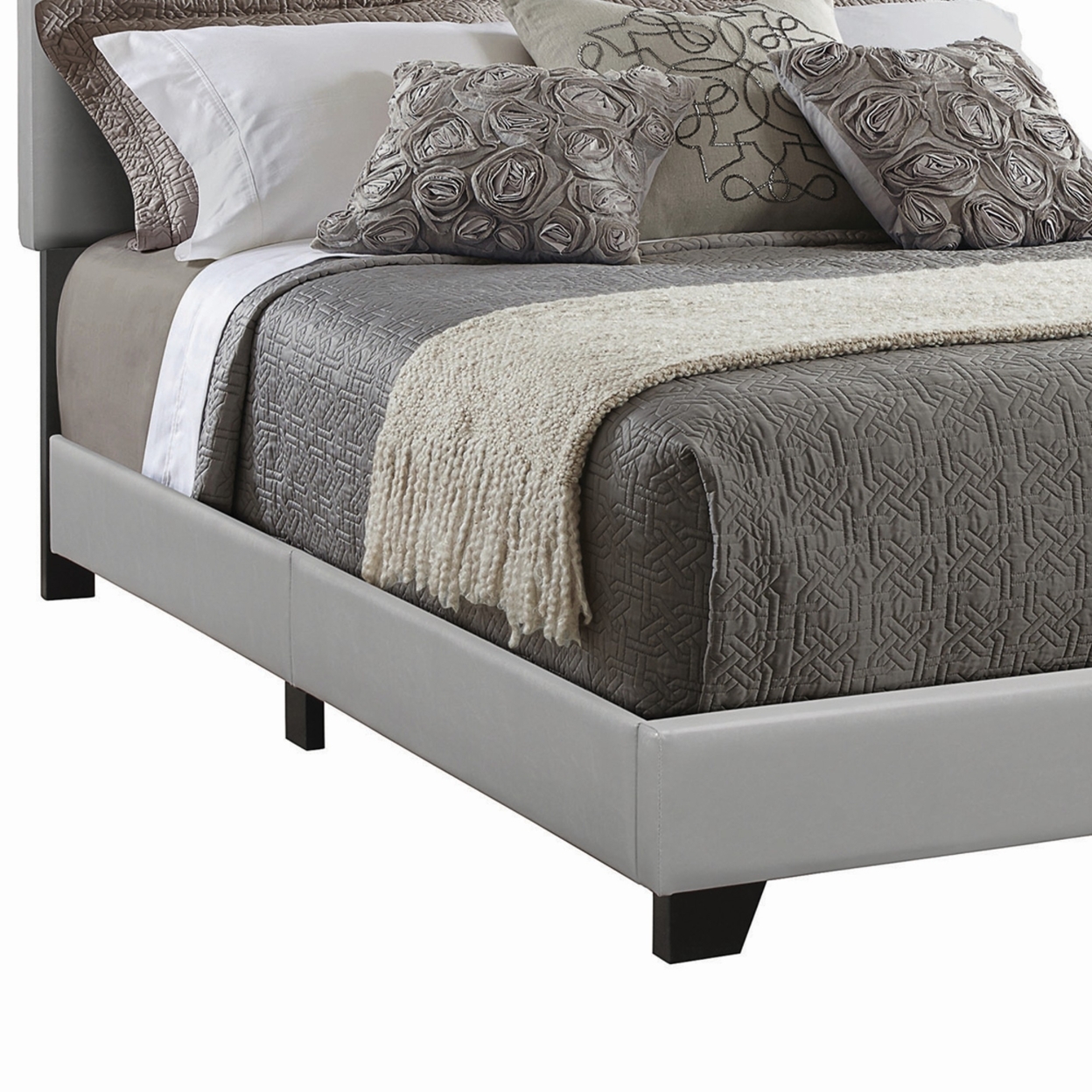 Leather Upholstered California King Size Platform Bed, Gray- Saltoro Sherpi