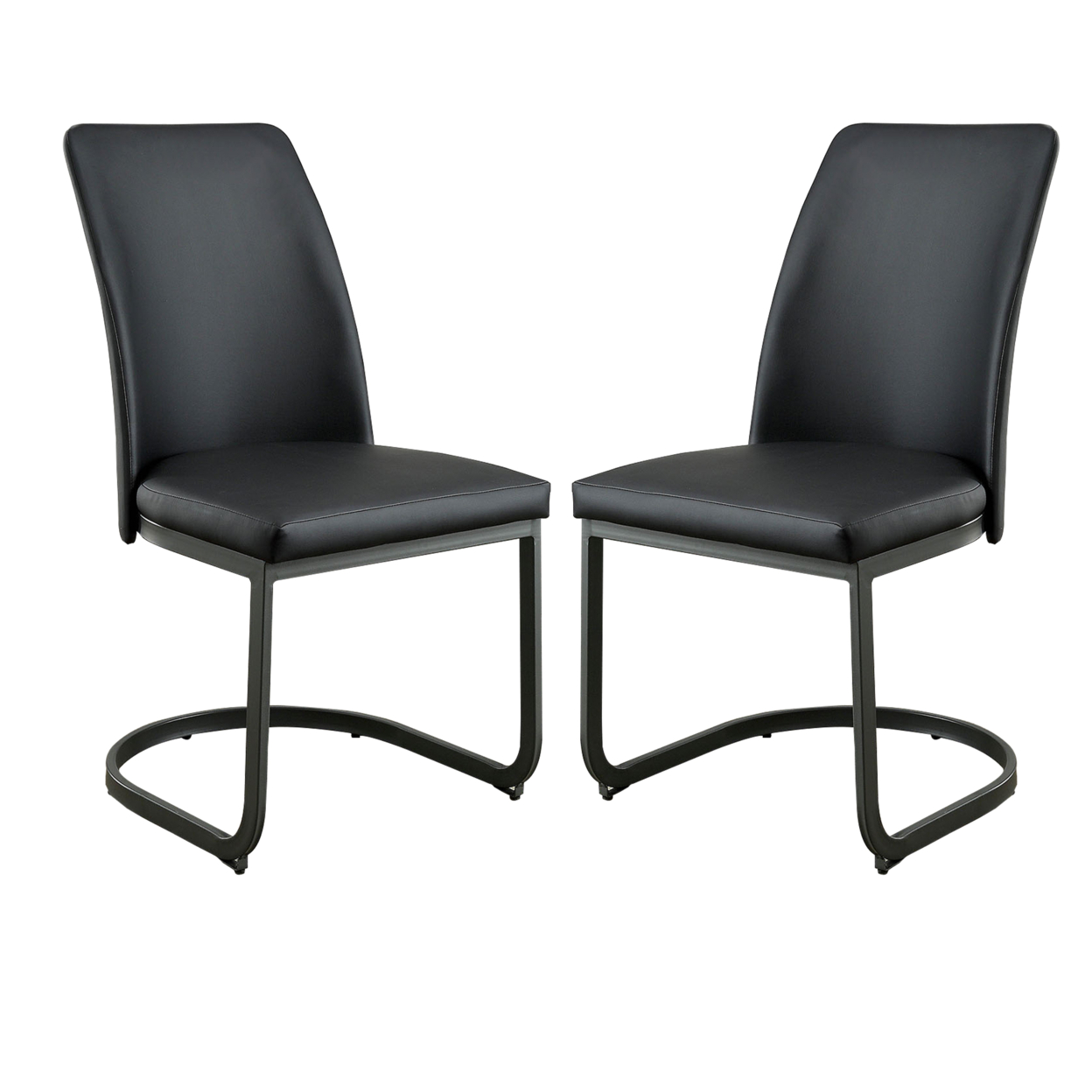 Leatherette Upholstered Side Chair With U Shape Metal Cantilever Base, Pack Of Two, Black- Saltoro Sherpi