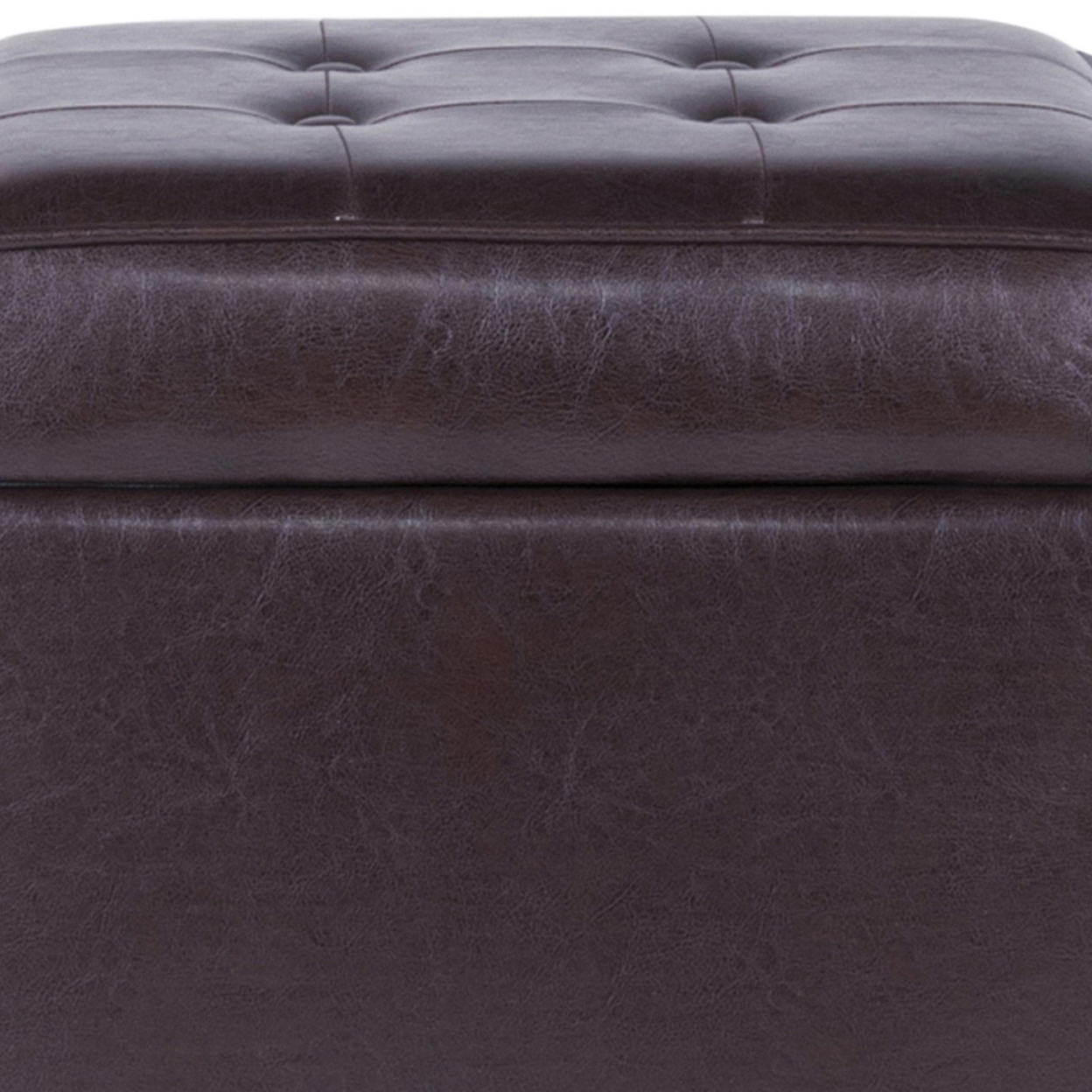 Square Shape Leatherette Upholstered Wooden Ottoman With Tufted Lift Off Lid Storage, Brown- Saltoro Sherpi