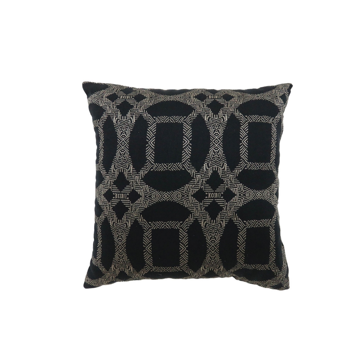 18 Inch Throw Pillow, Set Of 2, Embriored Geometric Pattern, Black, Gray