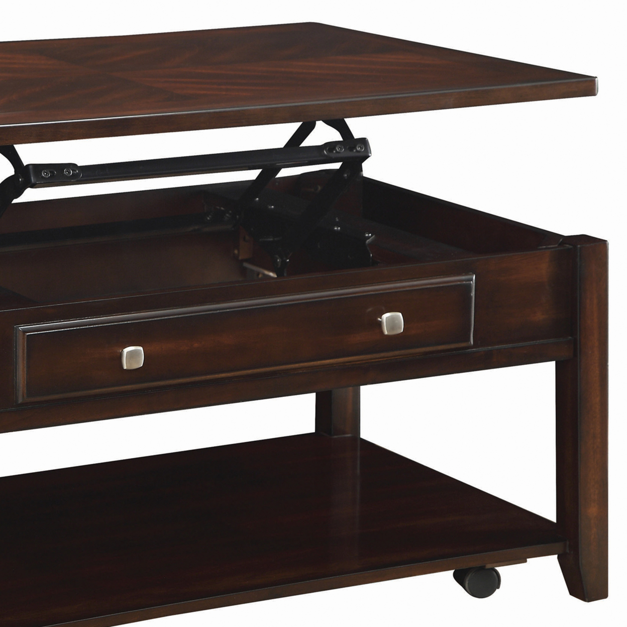 Modern Lift Top Wooden Coffee Table With Storage & Shelf, Walnut Brown- Saltoro Sherpi
