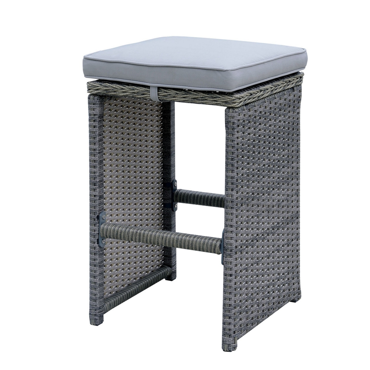 6 Piece Patio Bar Stool In Aluminum Wicker Frame And Padded Fabric Seat, Gray- Saltoro Sherpi