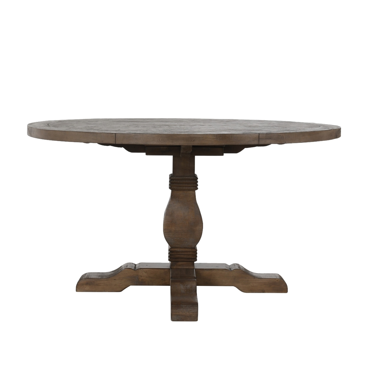 Kai 42 Inch Reclaimed Pine Wood Round Dining Table, Turned Pedestal Base, Brown- Saltoro Sherpi