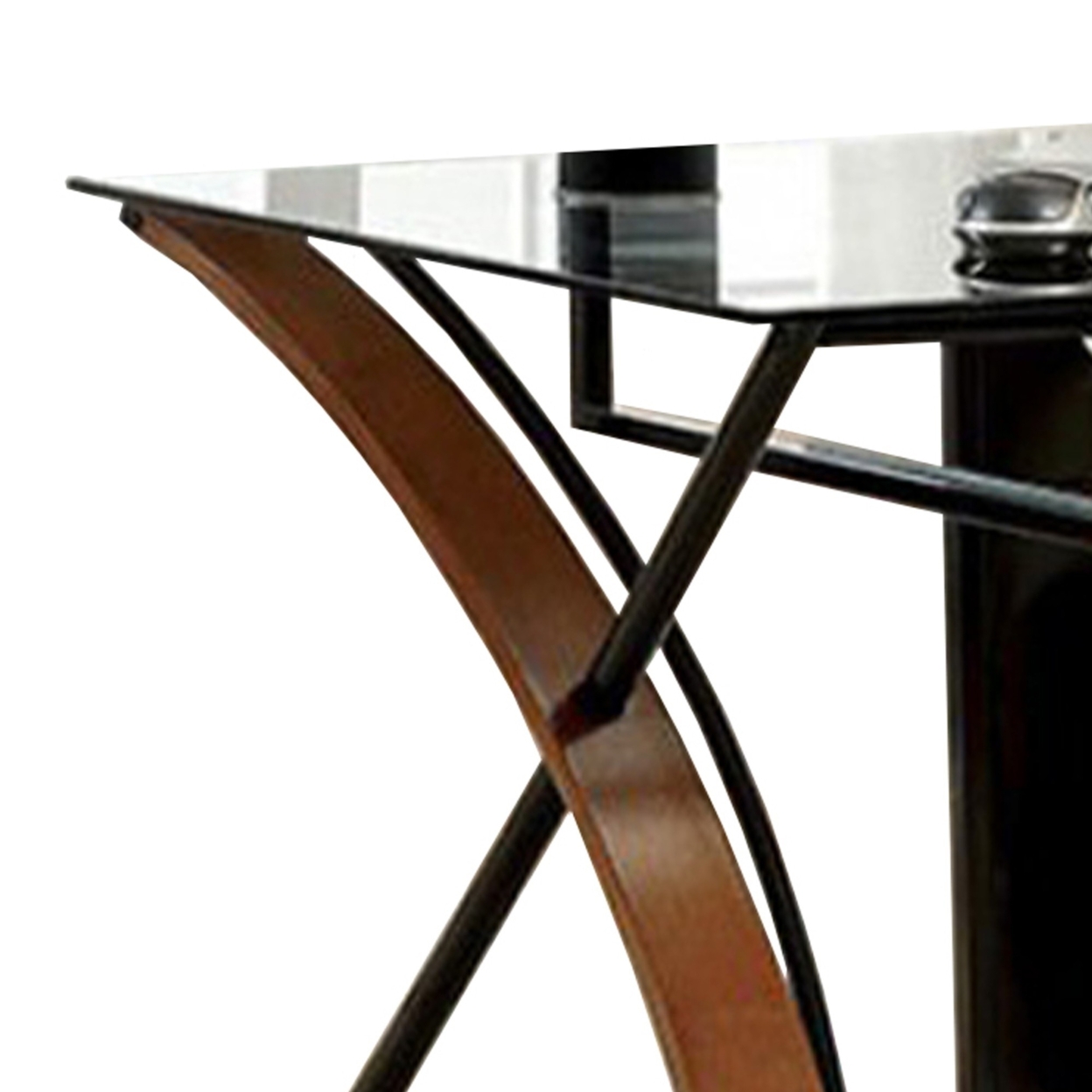 Glass Top Computer Desk With Z Shaped Metal Legs, Brown And Black - Saltoro Sherpi