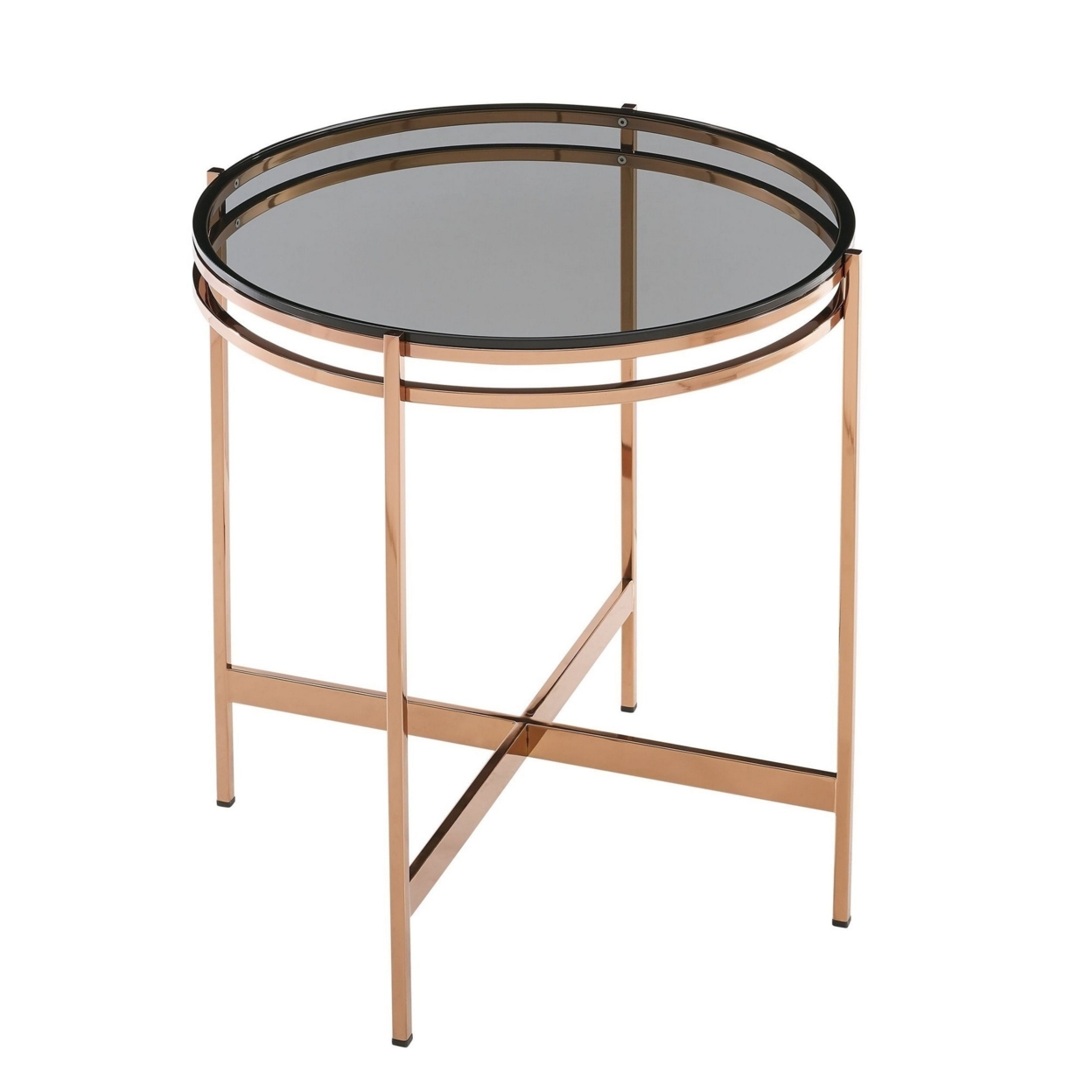 Cid 22 Inch Modern End Table, Black Glass Top, Rose Gold Legs- Saltoro Sherpi