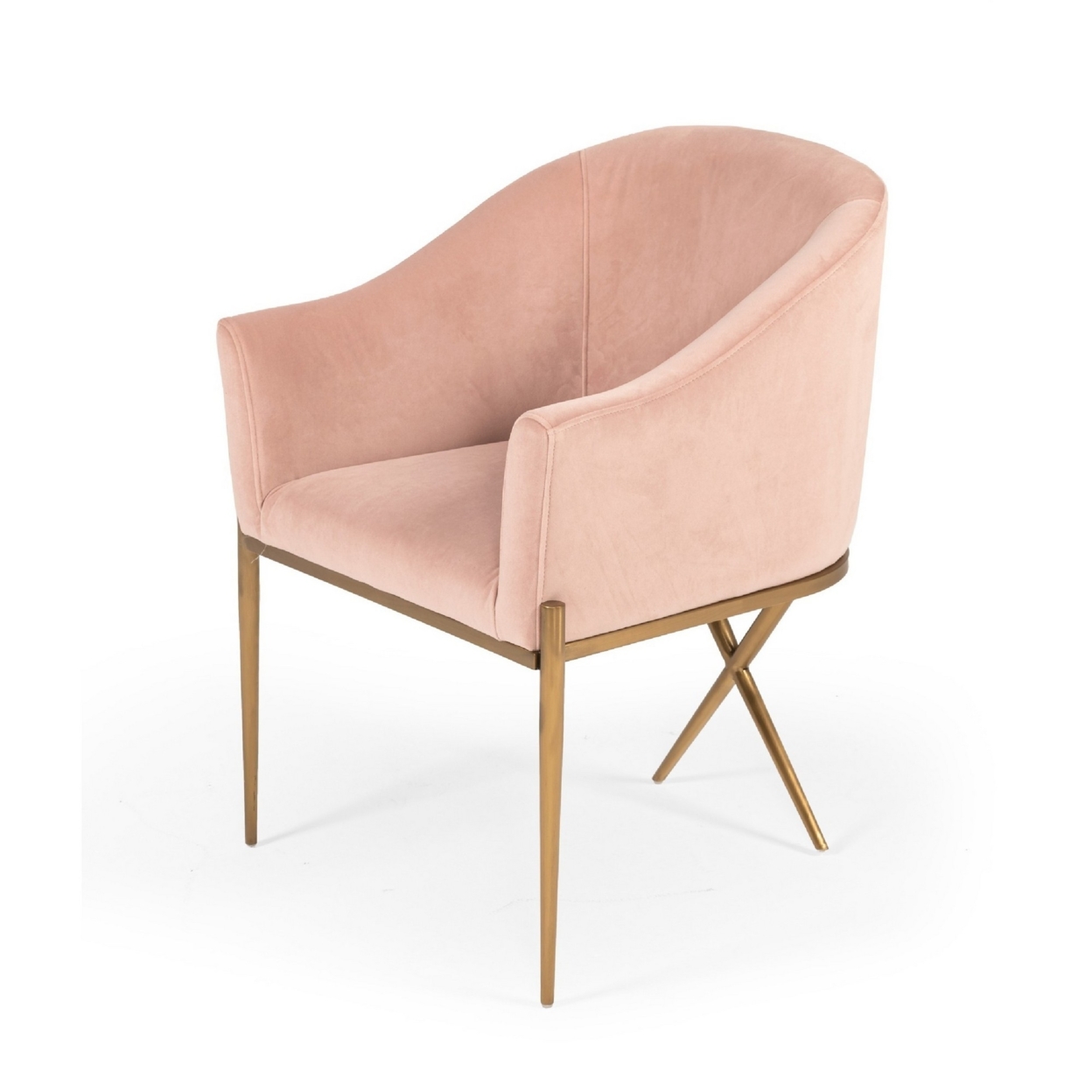Cid 26 Inch Modern Accent Chair, Tight Back, Steel Legs, Velvet, Pink, Gold- Saltoro Sherpi