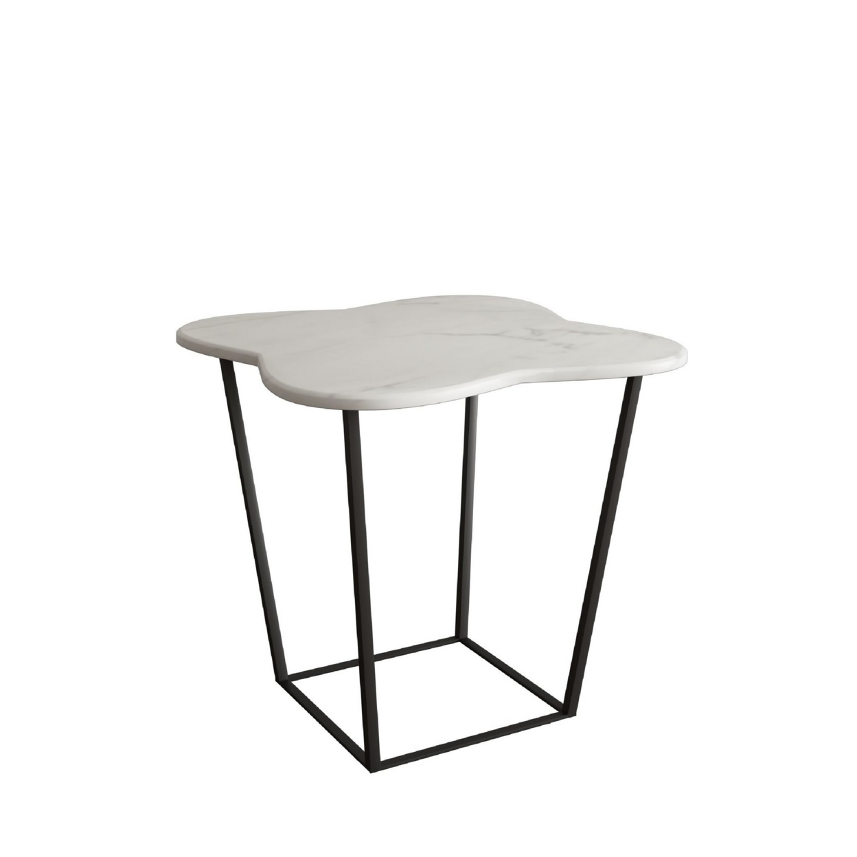 Cid 20 Inch Modern End Table, Marble Top, Metal Base Frame, White, Black- Saltoro Sherpi