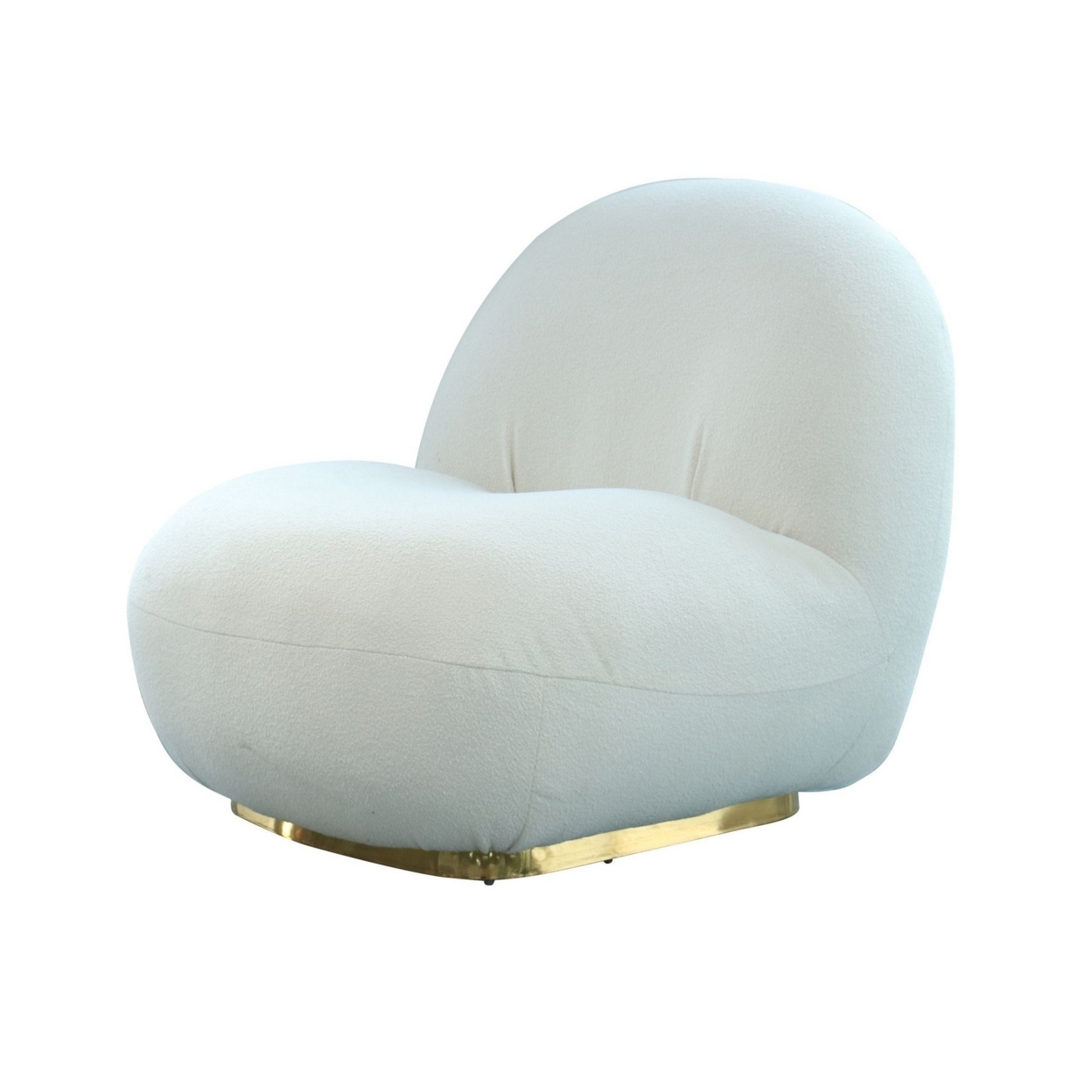 Cid 34 Inch Modern Swivel Accent Chair, White Sherpa Fabric, Gold Base- Saltoro Sherpi