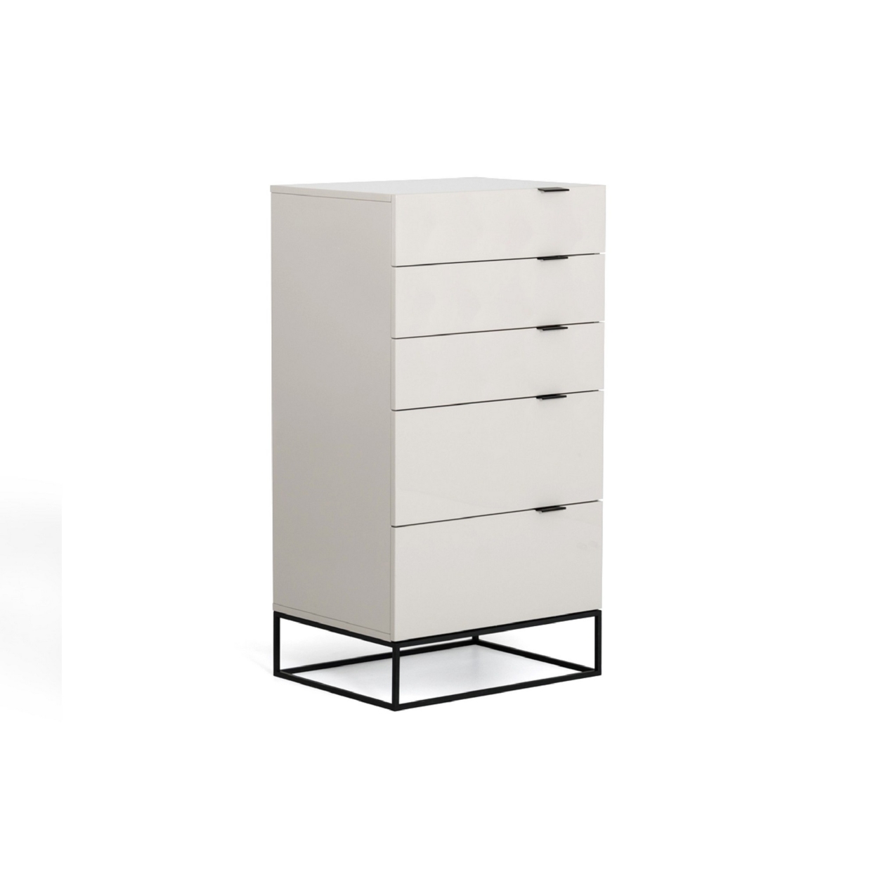 Cid 44 Inch Modern Tall Dresser Chest, 5 Drawers, Metal Base, Gray- Saltoro Sherpi