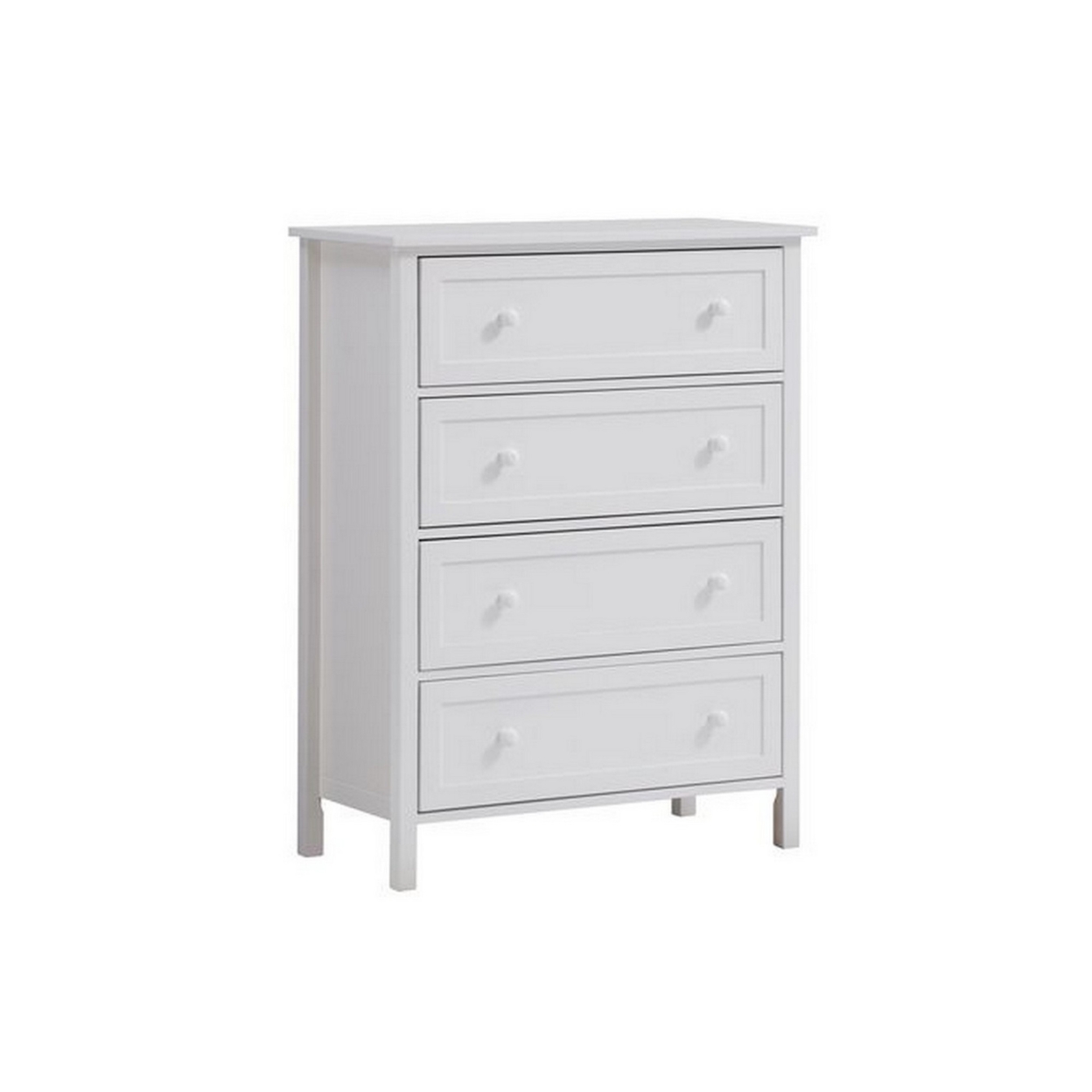 Mio 46 Inch 4 Drawer Tall Dresser Chest, Solid Wood, Glossy White- Saltoro Sherpi