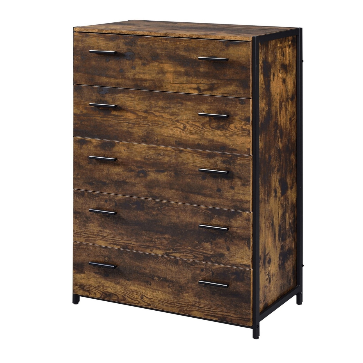 Nat 48 Inch Rustic Wood Chest, 5 Drawers, Brown And Black- Saltoro Sherpi
