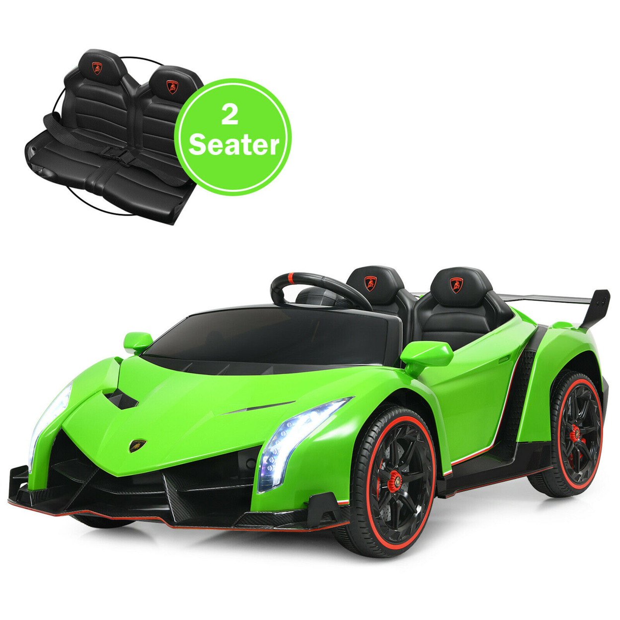 12V 2-Seater Licensed Lamborghini Kids Ride On Car W/ RC & Swing Function - Green