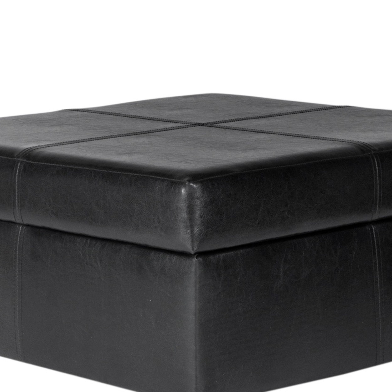 Leatherette Upholstered Wooden Ottoman With Hinged Storage, Black And Brown, Large- Saltoro Sherpi