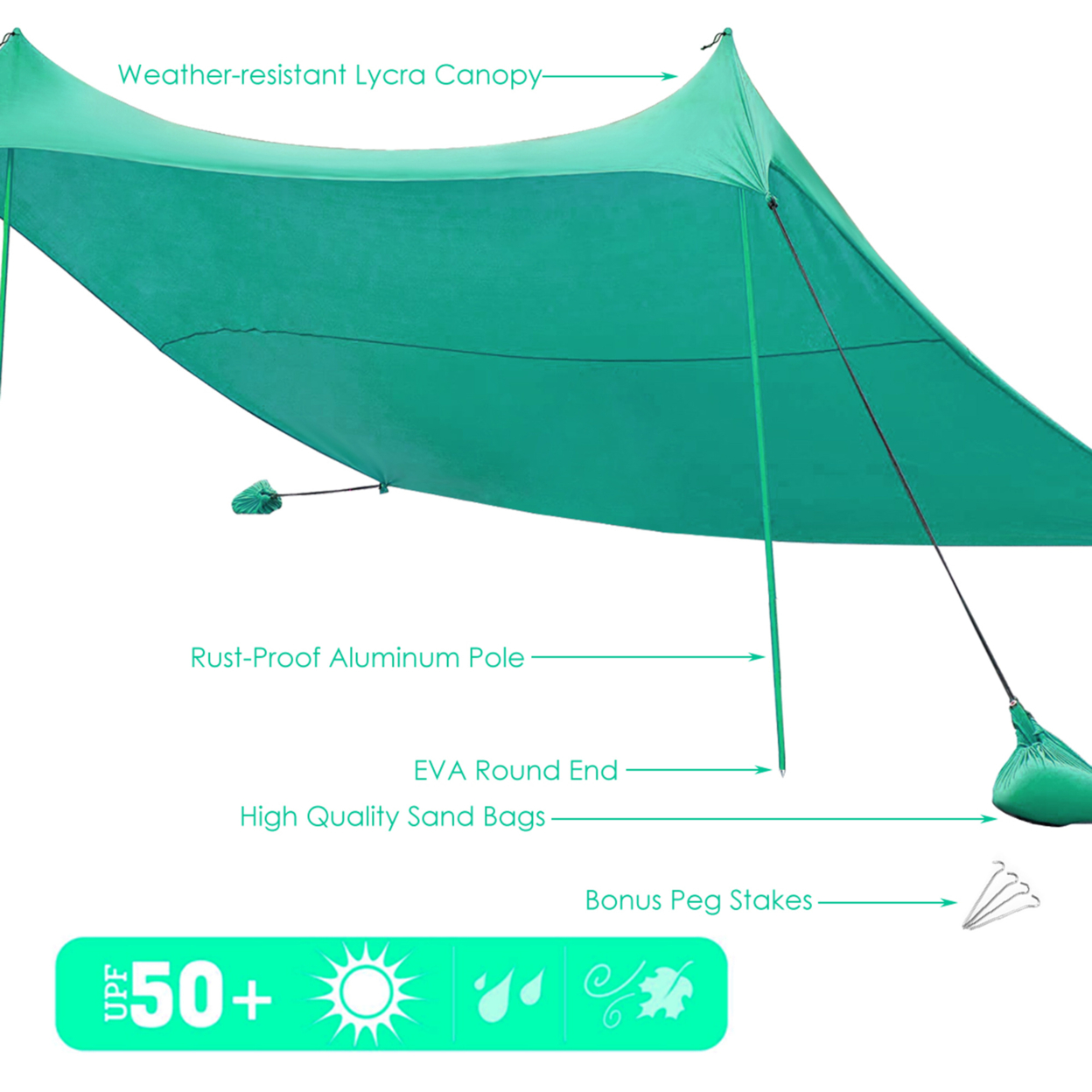10x9 FT Portable Beach Canopy Tent Shelter W/ Sand Anchor Carry Bag - Green