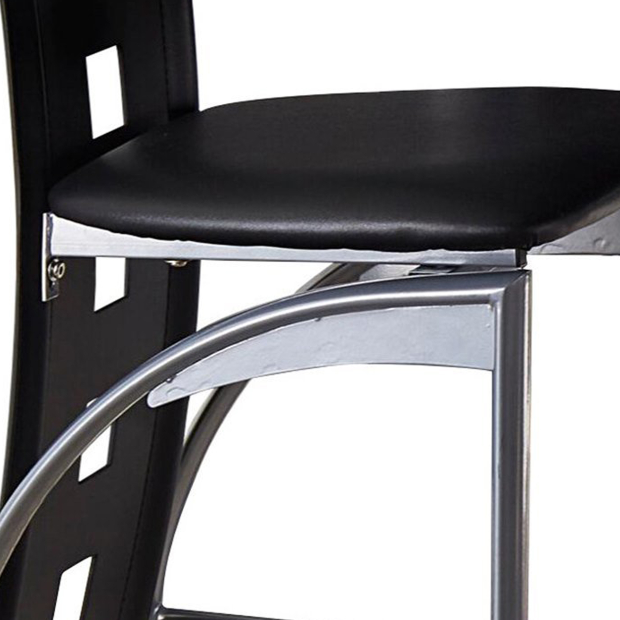 Metal & Bi Cast Vinyl Counter Height Chair With Cut Out Back, Set Of 2, Black- Saltoro Sherpi