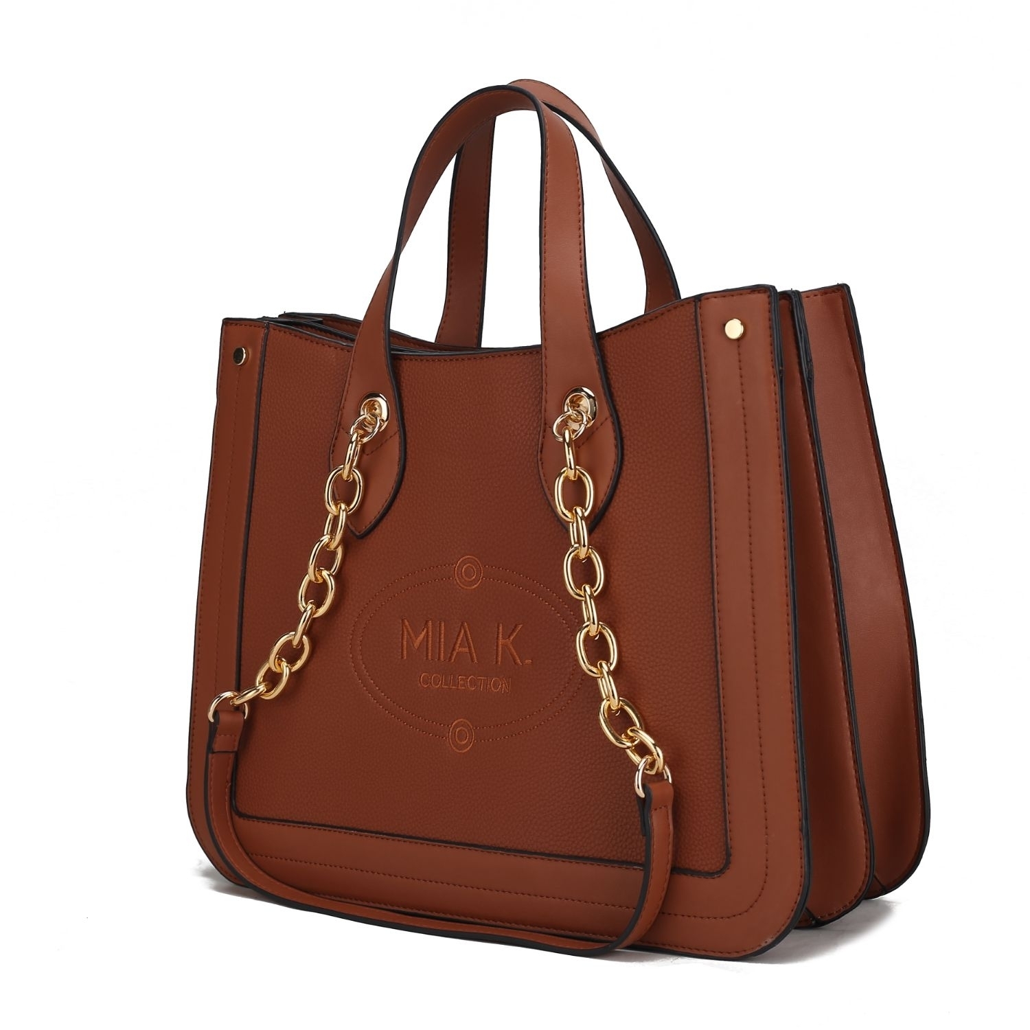 MKF Collection Stella Vegan Leather Women's Handbag Double Compartment Oversize Classy Tote By Mia K. - Cognac