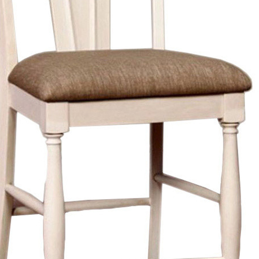 Sabrina Cottage Counter Height Chair Withfabric Cushion, Tan & White, Set Of 2- Saltoro Sherpi